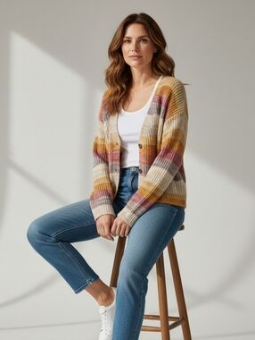 Lucky Brand Multi Marl Ombre V-Neck Cardigan